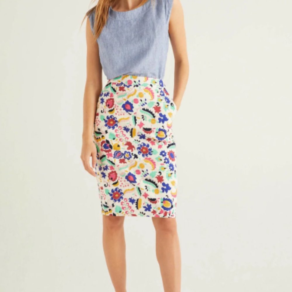 Boden Gabriella Pencil Skirt - Ivory Tropical Retreat Print